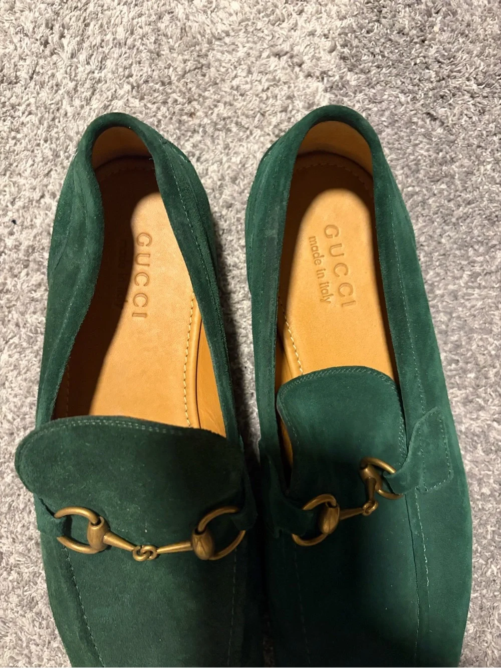 Gucci Green Jordaan Suede Horsebit Loafers for Men